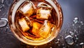 macro photo of glass with whiskey and ice cubes top view Royalty Free Stock Photo