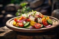 Macro Photo Greek Salad On Stone Rustic Pub Generative Ai