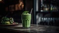 Macro Photo Green Smoothie On Stone Rustic Pub. Generative AI Royalty Free Stock Photo