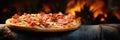 Macro Photo Hawaiian Pizza On Stone Rustic Pub Royalty Free Stock Photo