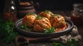 Macro Photo Holubtsi Stuffed Cabbage Rolls On Stone Rustic Pub Ukrainian Dishes. Generative AI