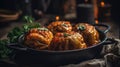 Macro Photo Holubtsi Stuffed Cabbage Rolls On Stone Rustic Pub Ukrainian Dishes. Generative AI