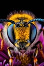 Macro photo of a honey bee face, flower pollen on the head, Generative AI Royalty Free Stock Photo