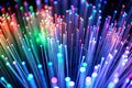 A macro photo of illuminated optical fibers