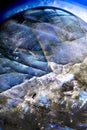 Macro photo of an iridescent blue crystal moonstone labradorite stone.