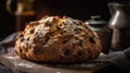 Macro Photo Irish Soda Bread On Stone Rustic Pub. Generative AI Royalty Free Stock Photo