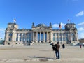 Macro photo with a landscape background of the European capital of Germany, the city of Berlin with the historic parliament