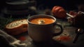 Macro Photo Lobster Bisque On Stone Rustic Pub. Generative AI Royalty Free Stock Photo