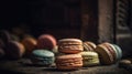 Macro Photo Macarons On Stone Rustic Pub. Generative AI Royalty Free Stock Photo