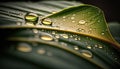 macro photo many drops of water drop on banana leaves