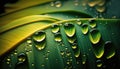 macro photo many drops of water drop on banana leaves