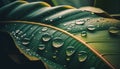 macro photo many drops of water drop on banana leaves