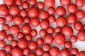 Macro photo of many red ball-shaped pills. Tibetan folk medicine from the herbal complex.