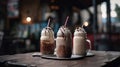 Macro Photo Milkshakes On Stone Rustic Pub. Generative AI