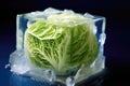 Macro Photo One Cabbage In An Ice Cube. Generative AI