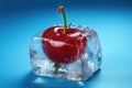 Macro Photo One Cherry In An Ice Cube. Generative AI Royalty Free Stock Photo