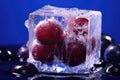 Macro Photo One Grape In An Ice Cube. Generative AI