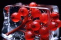 Macro Photo One Schisandra Berry In An Ice Cube. Generative AI