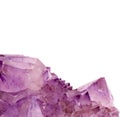 Macro photo of lilac color amethyst crystals with white copy space for text Royalty Free Stock Photo