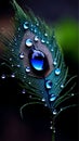 Macro photo of peacock feathers water dropped high detail photography