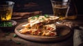 Macro Photo Quesadillas On Stone Rustic Pub. Generative AI Royalty Free Stock Photo