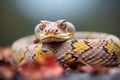 macro photo of rattlesnake skin while coiled in hunting stance