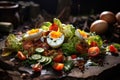 Macro Photo Salads On Stone Rustic Pub