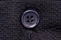 Macro Photo Of A Sewing Button On A Dark Blue Fabric Pattern Isolated Background.