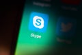 Macro photo Skype application sign icon and search bar on Mobile