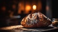 Macro Photo Sourdough Bread On Stone Rustic Pub. Generative AI