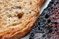 Macro photo of the texture of rye and wheat bread. Black and white. Isolate on a white background Royalty Free Stock Photo