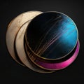 Macro photo of three color circle, abstract, colors