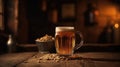 Macro Photo Wheat Beer On Stone Rustic Pub. Generative AI