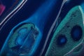 Macro photograph of a blue acrylic painting with amoeba look for abstract bacckgrounds.