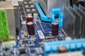 Macro blue PC Motherboard in detail Royalty Free Stock Photo