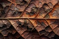 Close up of brown dry autumn leaf texture. Royalty Free Stock Photo