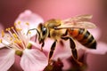 Macro photograph of a honey bee on a flower Honey bee collecting nectar Royalty Free Stock Photo