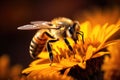 Macro photograph of a honey bee on a flower Honey bee collecting nectar Royalty Free Stock Photo