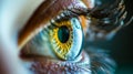 Macro photograph of a human eye in profile view. Capture the intricate details of the lens.