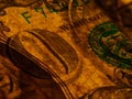 Macro photograph of a one dollar bill. Money shots