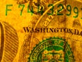 Macro photograph of a one dollar bill. Money shots