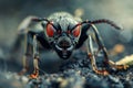 Black ant with red eyes standing on the ground Royalty Free Stock Photo