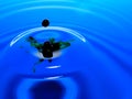 Macro photography of blue green water drop / ink drops splash and ripples, wet, conceptual for environmental, conservation, droug Royalty Free Stock Photo