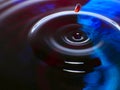 Macro photography, blue and red water drop / ink drops splash and ripples, wet, conceptual art, environmental, conservation. Royalty Free Stock Photo