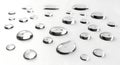 Close-up of water droplets reflecting light on a smooth surface isolated on white background Royalty Free Stock Photo