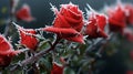 Macro photography capturing the beauty of dew-covered thorns beautiful pattern of dew on red rose Royalty Free Stock Photo