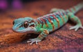 Macro photography of a colorful iguania lizard perched on a rock