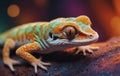 Macro photography of a colorful iguania lizard perched on a rock