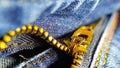 Macro photography of denim jeans zipper. Stock images. Royalty Free Stock Photo