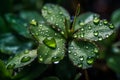 macro photography of dew on the leaf